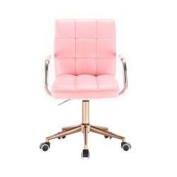 Kosmetická židle VERONA na zlaté podstavě s kolečky - růžová