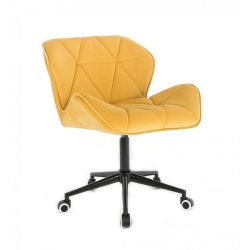 Kosmetická židle MILANO VELUR na černé podstavě s kolečky - žlutá