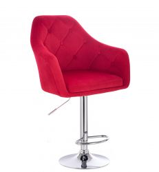 Barová židle ANDORA VELUR  na stříbrném talíři - červená