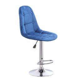 Barová židle SAMSON VELUR na stříbrném talíři - modrá