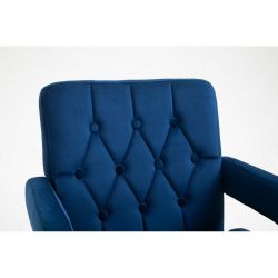Kosmetická židle BOSTON VELUR na černé podstavě s kolečky - modrá