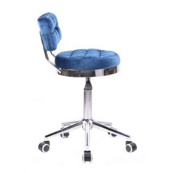 Kosmetická židle VIGO VELUR na stříbrné základně s kolečky - modrá