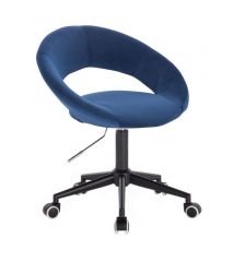 Kosmetická židle NAPOLI VELUR na černé podstavě s kolečky - modrá
