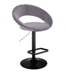 Barová židle NAPOLI  VELUR na černém talíři - tmavě šedá