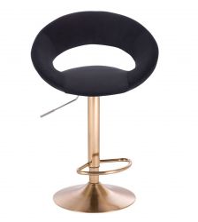 Barová židle NAPOLI  VELUR na zlatém talíři - černá