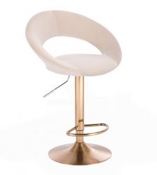 Barová židle NAPOLI  VELUR na zlatém talíři - krémová