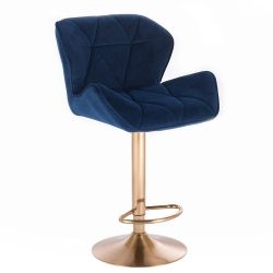 Barová židle MILANO VELUR na zlatém talíři - modrá