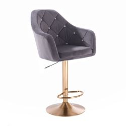 Barová židle ROMA VELUR na zlatém talíři -  tmavě šedá