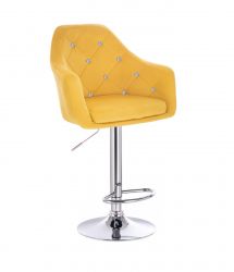 Barová židle ROMA VELUR na stříbrném talíři - žlutá