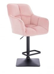 Barová židle AMALFI VELUR na černé hranaté podstavě - růžová