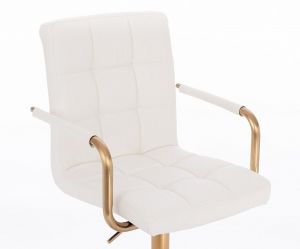 Kosmetická židle VERONA GOLD na zlaté podstavě s kolečky - bílá