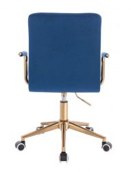 Kosmetická židle VERONA GOLD VELUR na zlaté podstavě s kolečky - modrá