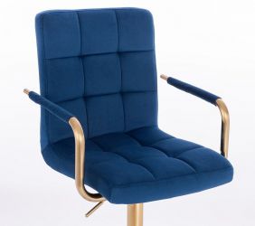 Kosmetická židle VERONA GOLD VELUR na zlaté podstavě s kolečky - modrá