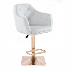 Barová židle ANDORA na zlaté hranaté podstavě - bílá
