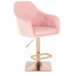 Barová židle ANDORA na zlaté hranaté podstavě - růžová