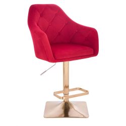 Barová židle ANDORA VELUR na zlaté hranaté podstavě - červená