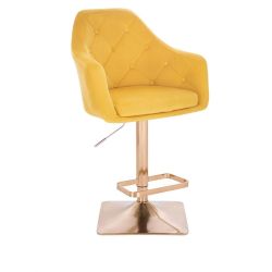 Barová židle ANDORA VELUR na zlaté hranaté podstavě - žlutá