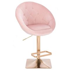 Barová židle VERA VELUR na zlaté hranaté podstavě - světle růžová