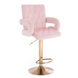 Barová židle  BOSTON VELUR na zlatém talíři - světle růžová