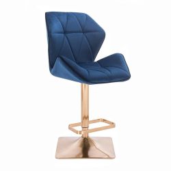 Barová židle MILANO MAX VELUR na zlaté hranaté podstavě - modrá