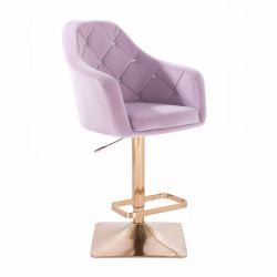 Barová židle ROMA VELUR na zlaté hranaté podstavě - fialový vřes