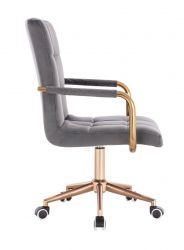 Kosmetická židle VERONA GOLD VELUR na zlaté podstavě s kolečky - tmavě šedá