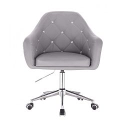 Kosmetická židle ROMA na stříbrné podstavě s kolečky - šedá