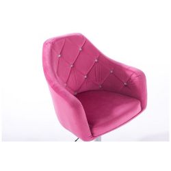 Barová židle ROMA VELUR na kulaté stříbrné podstavě - růžová