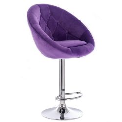 Barová židle VERA VELUR na kulaté stříbrné podstavě - fialová