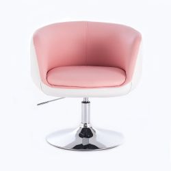 Kosmetická židle MONTANA na stříbrné kulaté podstavě - růžovobílá