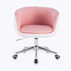 Kosmetická židle MONTANA na stříbrné podstavě s kolečky - růžovobílá