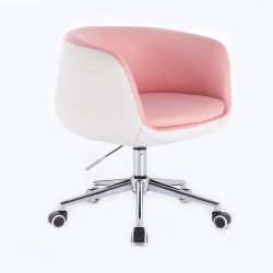 Kosmetická židle MONTANA na stříbrné podstavě s kolečky - růžovobílá